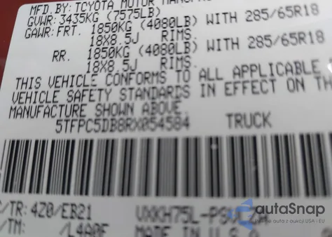 2024 Toyota Tundra Hybrid Trd Pro 4Wd z USA, uszkodzony, nr VIN 5TFPC5DB8RX054584